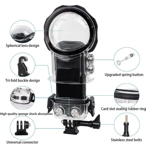 Чехол для дайвинга для Insta360 X3, невидимый водонепроницаемый чехол, 360 °   Аксессуар для панорамной камеры, футляр для дайвинга с глубиной 40 м-A74Z