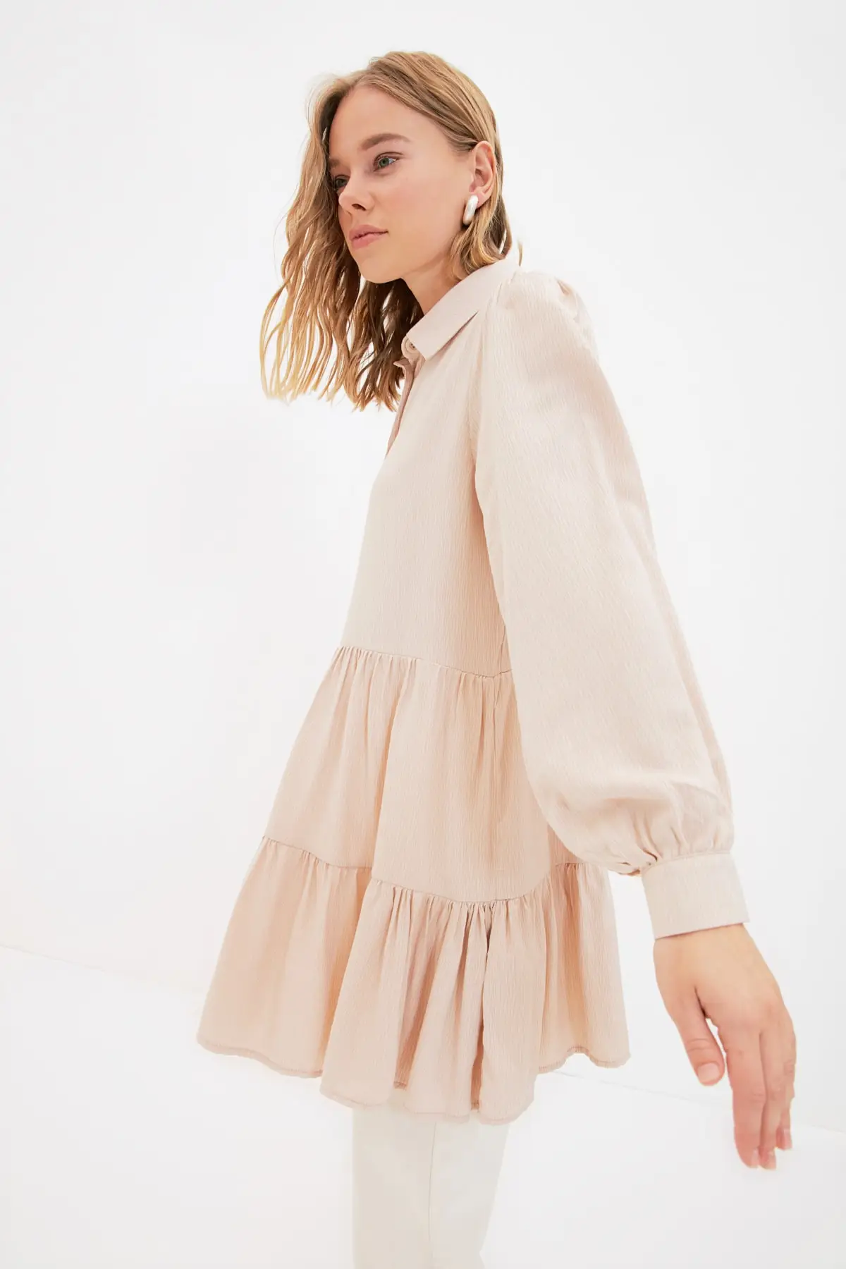 

Trendyol Mint Shirt Collar Skirt Ucu Flounces Tunik TCTAW22UK0141