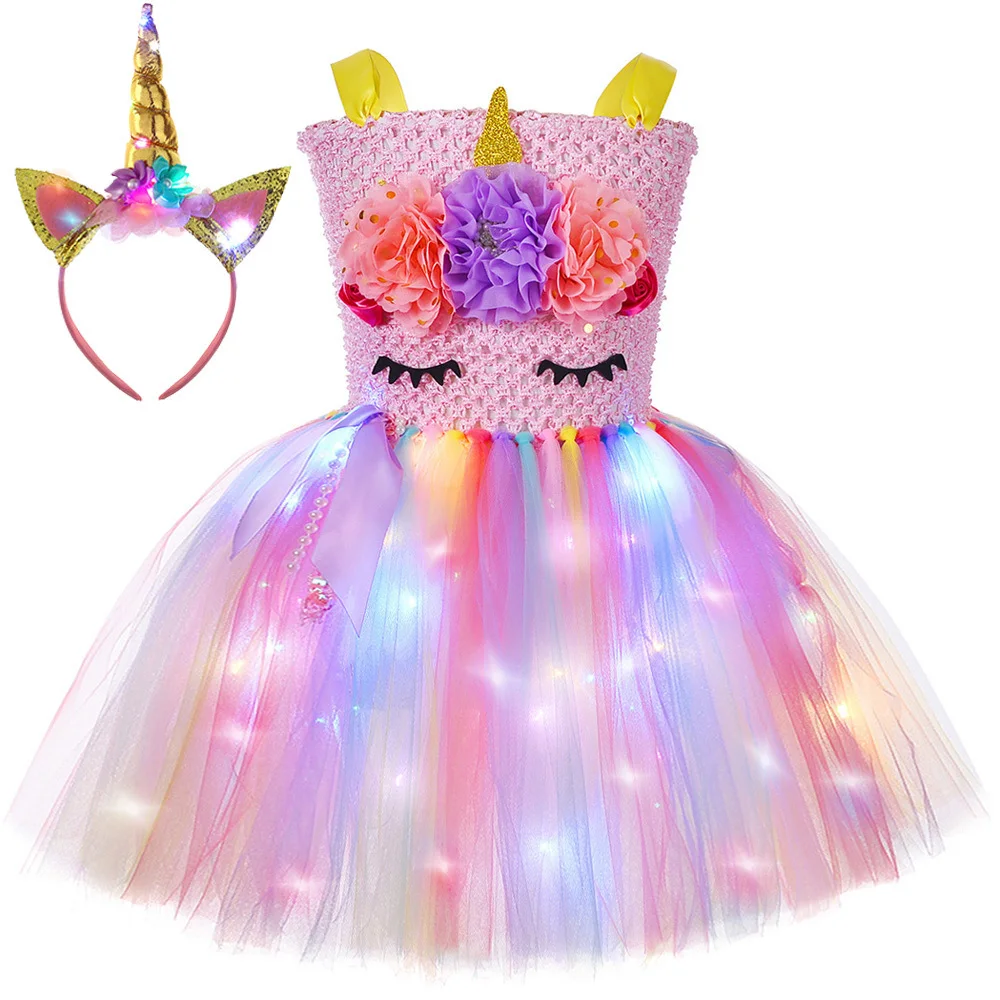 Костюм пони со светодиодной подсветкой и цветком единорога для девочек