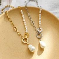 pearl necklace cuban chain splicing pearl bead chains accessories women jewelry baroque pearl pendant necklace