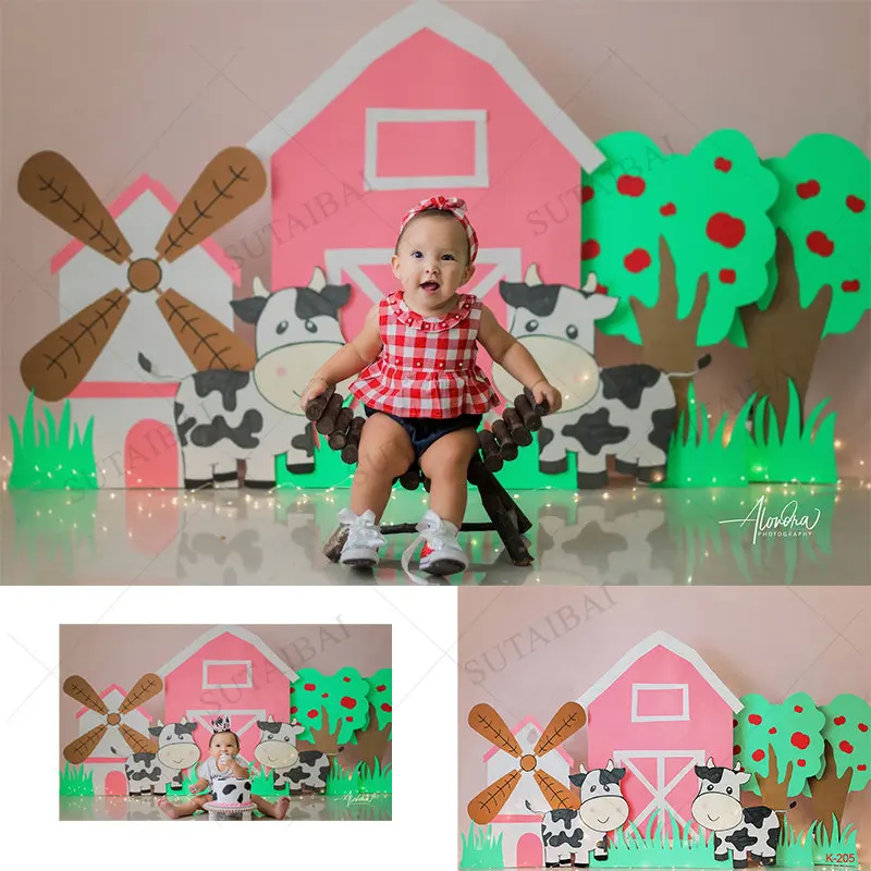 

Photo Background Baby Cartoon Rural Farm Filed Windmill Birthday Wooden Fence Poster Photographic Backdrops Photo Studio