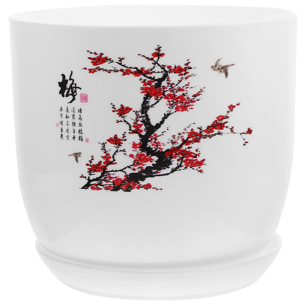 

1 Set of Resin Pot Nursery Planter Drainage Hole Pot with Tray Gardening Bonsai Container