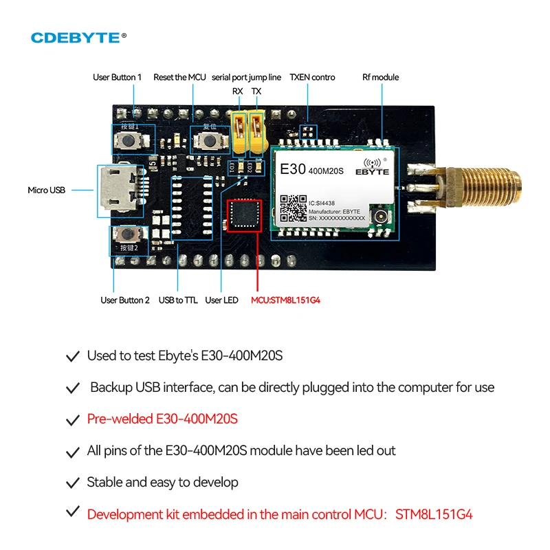 E30-400MBL-01 SI4438 Development Kit Used to Test E30-400M20S USB Interface Compatible with E07/E30/E220/E32/E22 IoT