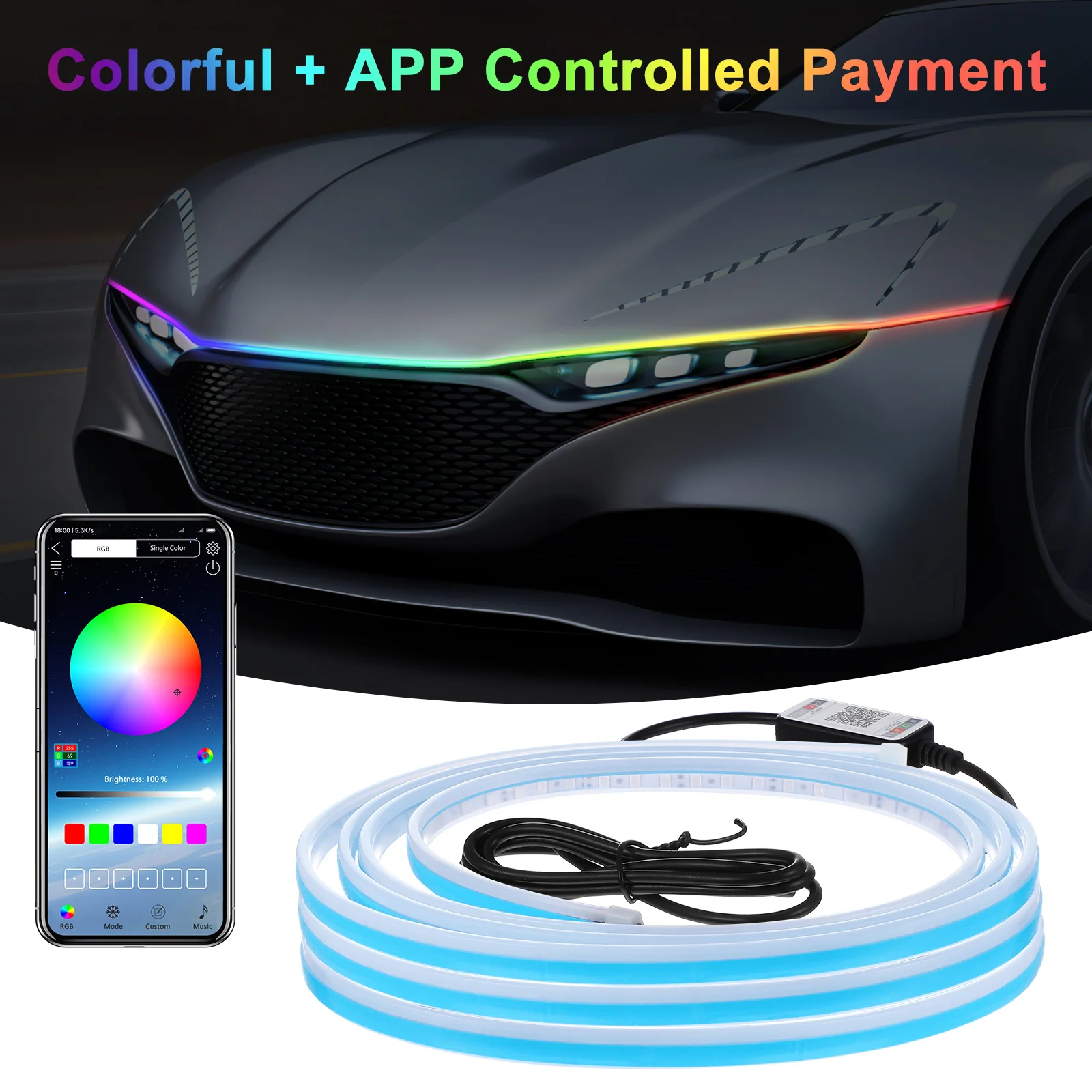 

Bonnet Light Strip LED Car Exterior Lights Headlights App Control Silica Gel Engine Cover Strips Lightbars Truck