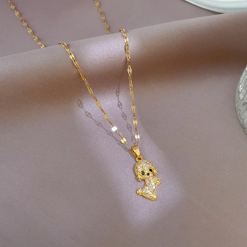 Cute Lovely Dog Animal Crystal Pendant Necklace for Women Men Couple Stainless Steel Chain Choker Fashion Jewelry Wedding Gift