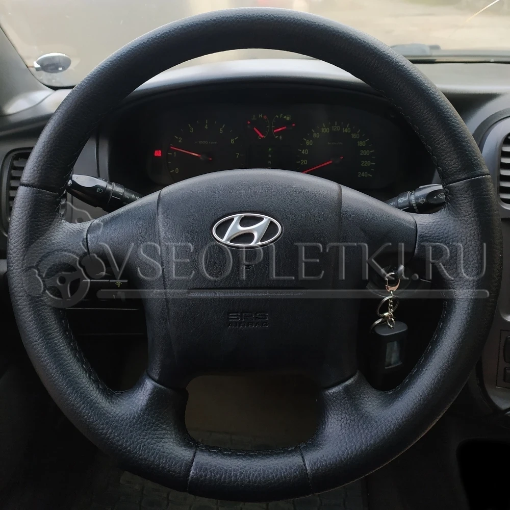 Оплетка на руль &quotHyundai Sonata 4" (Хендай Соната 4) для кожаного руля - черная