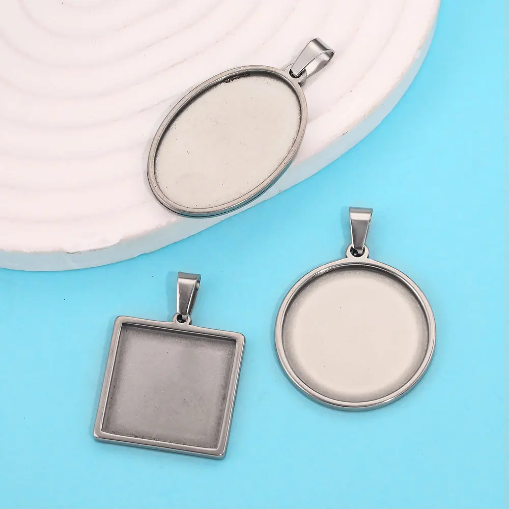 

5Pcs Stainless Steel Pendant Cabochon Cameo Base Tray Bezel Blank For Demo Cabochons Jewelry Making Supplies Finding Accessories