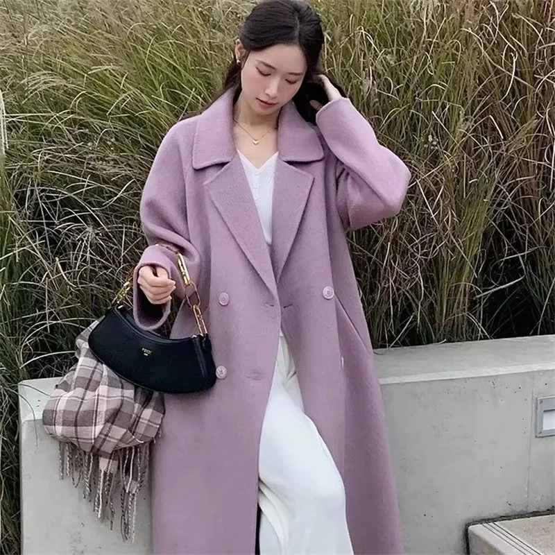 Осенне-зимняя верхняя одежда средней длины из смесовой шерсти Корейская женская