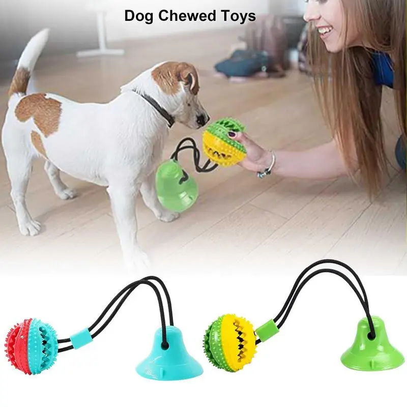 

Dog Chew Toy With Suction Cup Aggressive Chewers Puppy Training Treats Food Dispensing Ball Pet Teeth Cleaning Toys Interactive