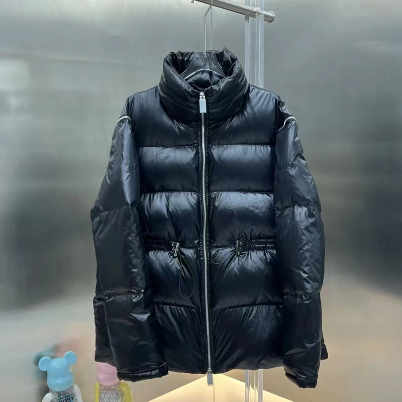 

2022 European Waterproof Warm Down Coat Women Clothes Warm Removable Sleeves Vest Bright Black Winter Coats Women Puffer Jacket