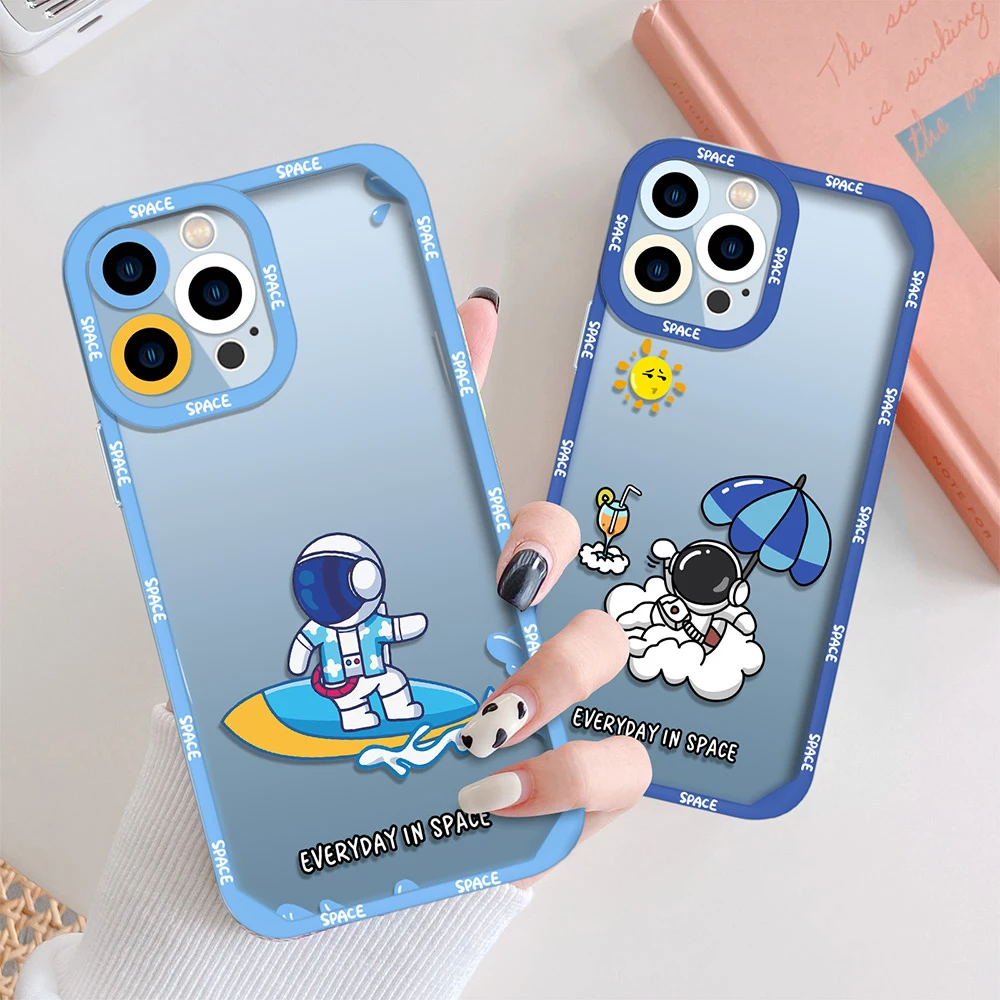 

Cute Astronaut Shockproof Protection Shell For IPhone 13 12 Mini 11 Pro Max XS X XR 7 8 Plus SE 2020 2022 Transparent TPU Cases