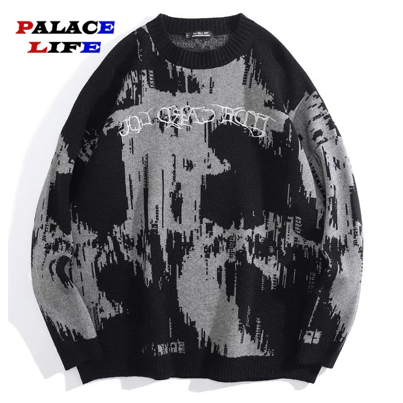 

Harajuku Autumn Hipster Casual Loose Pullovers Men Hip Hop Knitted Jumper Sweaters Letter Embroidery Print Streetwear