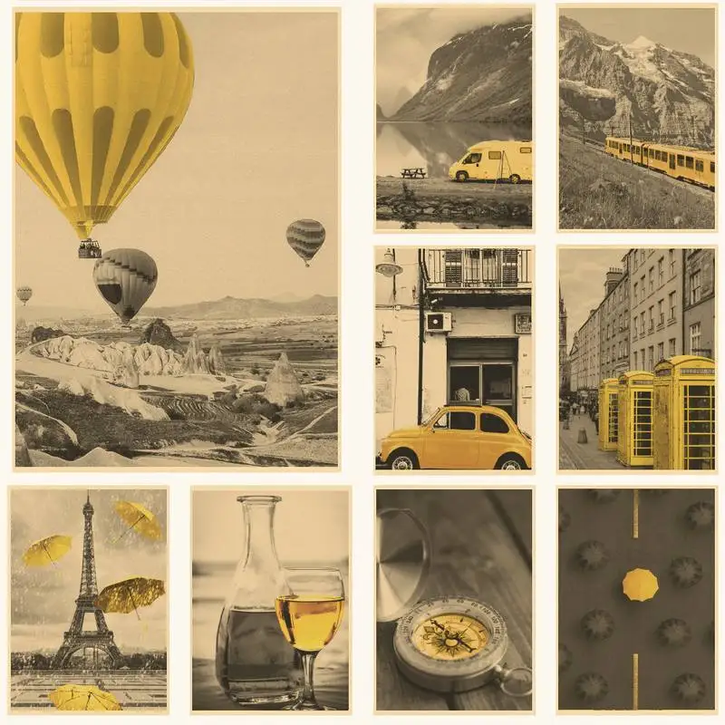 

Настенный плакат желтого автобуса в стиле ретро, художественные наклейки на стену для дома, бара, кафе, коллекционные картины, украшение для...