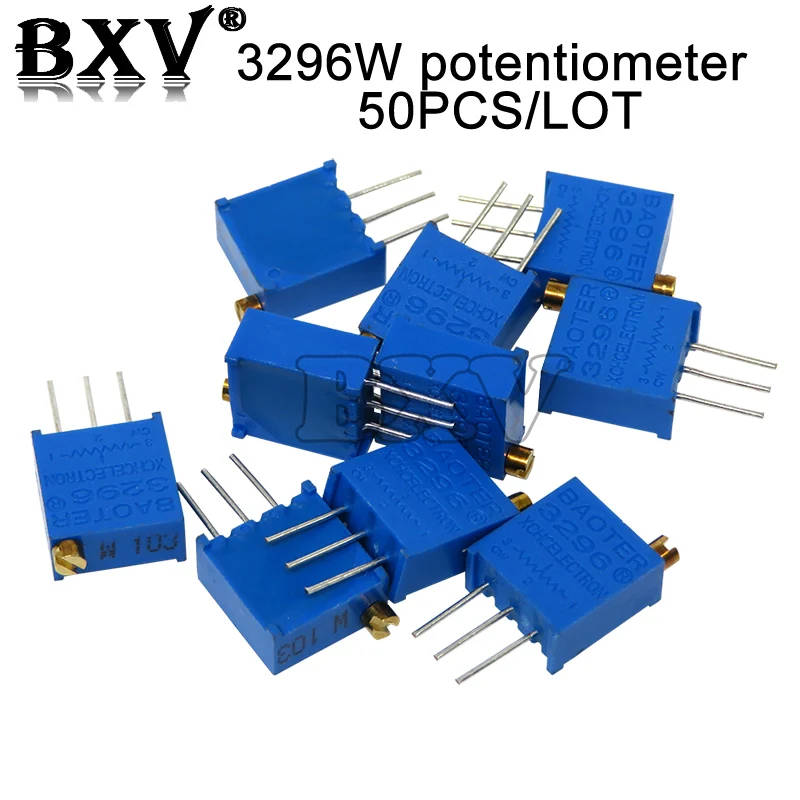 

3296W Potentiometer Precision Adjustable Resistance Multi-turn Trimming 1K 2K 5K 10K 100K 103 100R Trimmer Potentiometer 50PCS