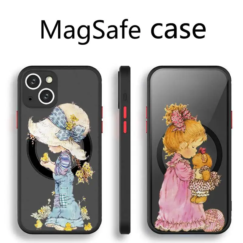 

Sarah Kay art girl cute Phone Case Transparent Magsafe Magnetic Magnet For iPhone 13 12 11 Pro Max Mini Wireless Charging Cover