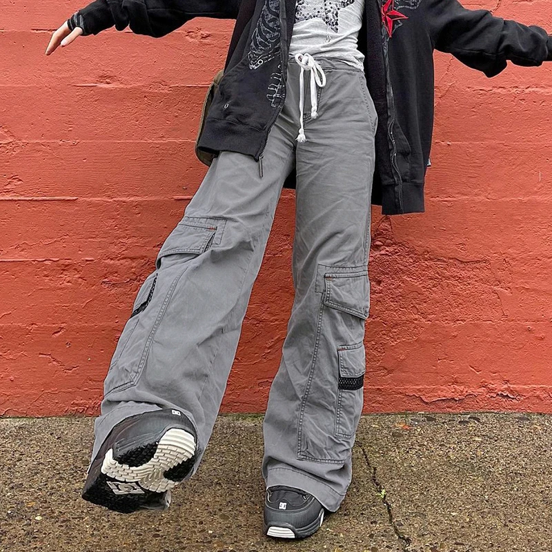 Sunny y.j. Jogger Low Waisted Cargo Jeans Pants Harajuku Chic Pockets Drawstring Sweatpants Punk Loose Cotton 90s Denim Cute |