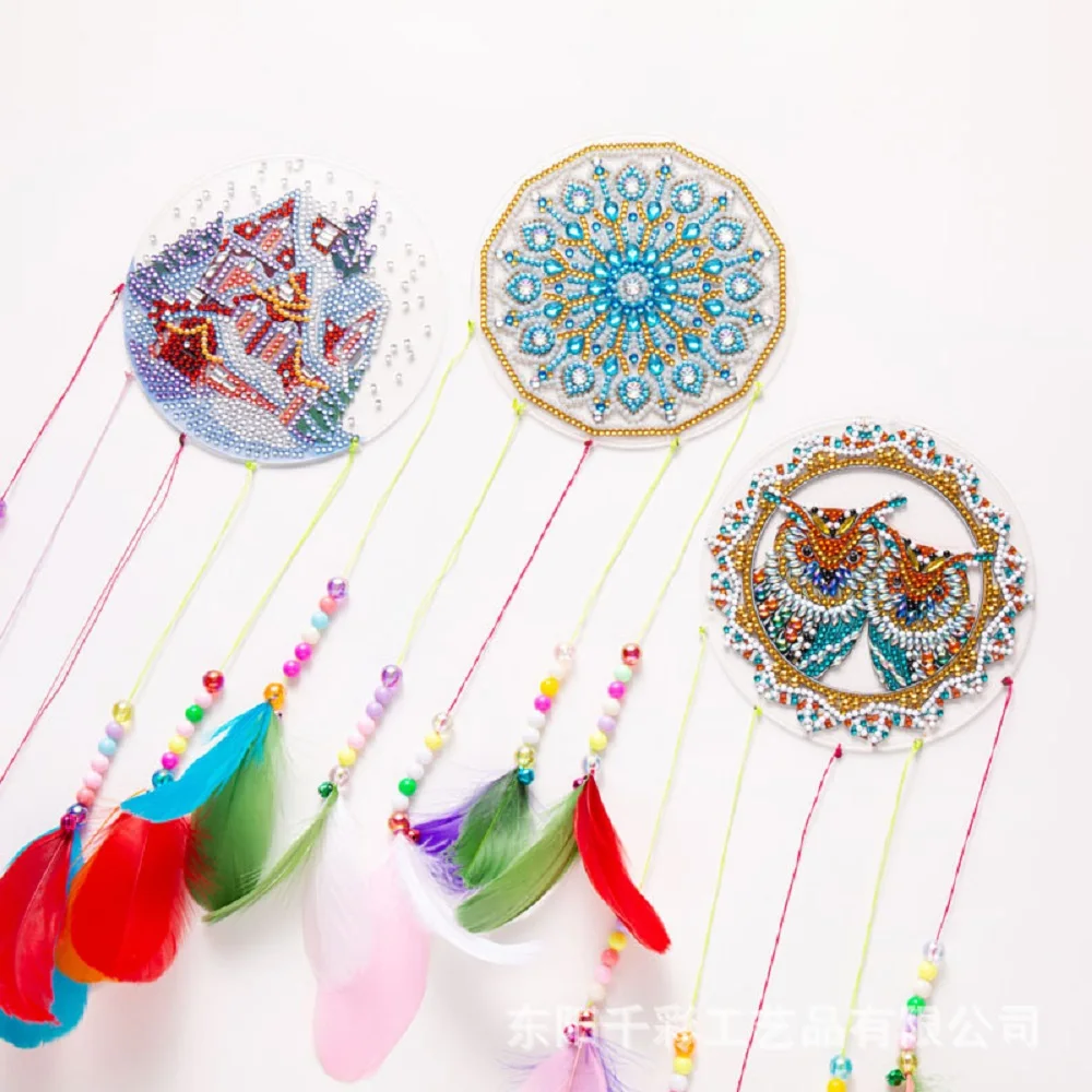 5D дрель Shek Draw Crystal Feather Подвеска Vogue Wind Chimes Двустороннее точечное сверление Цветы