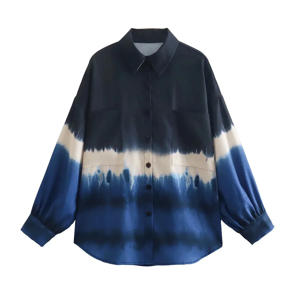 

Летняя новинка от PB & ZA2022 Женская модная темпераментная Свободная рубашка для отдыха универсальная рубашка из смешанного льна ярко-голубог...