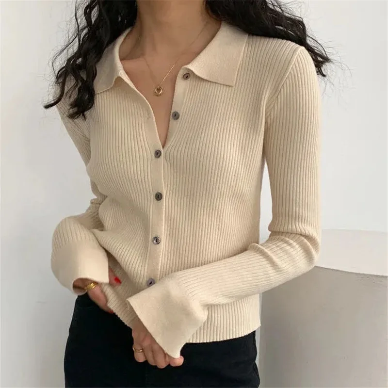 

Korean Fashion Autumn Spring Knitted Jacket Girl Thin Cropped Cardigan Full Sleeve Knitted Blouse Pull Femme