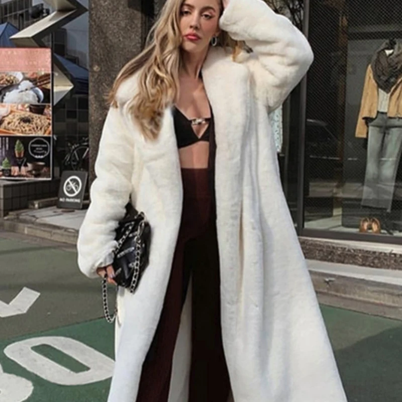 2022 New Women Thick Winter Warm Faux Fur Coat Women Long  Sleeve Pockets Coat Turn Down Collar Women Warm Coat Casaco Feminino
