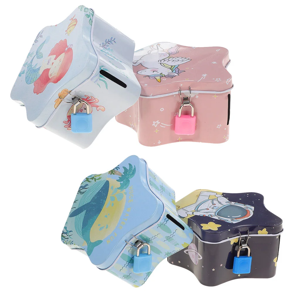 

4pcs Portable Good Seal Premium Coin Bank Tinplate Piggy Bank for Cultivating Good Habit