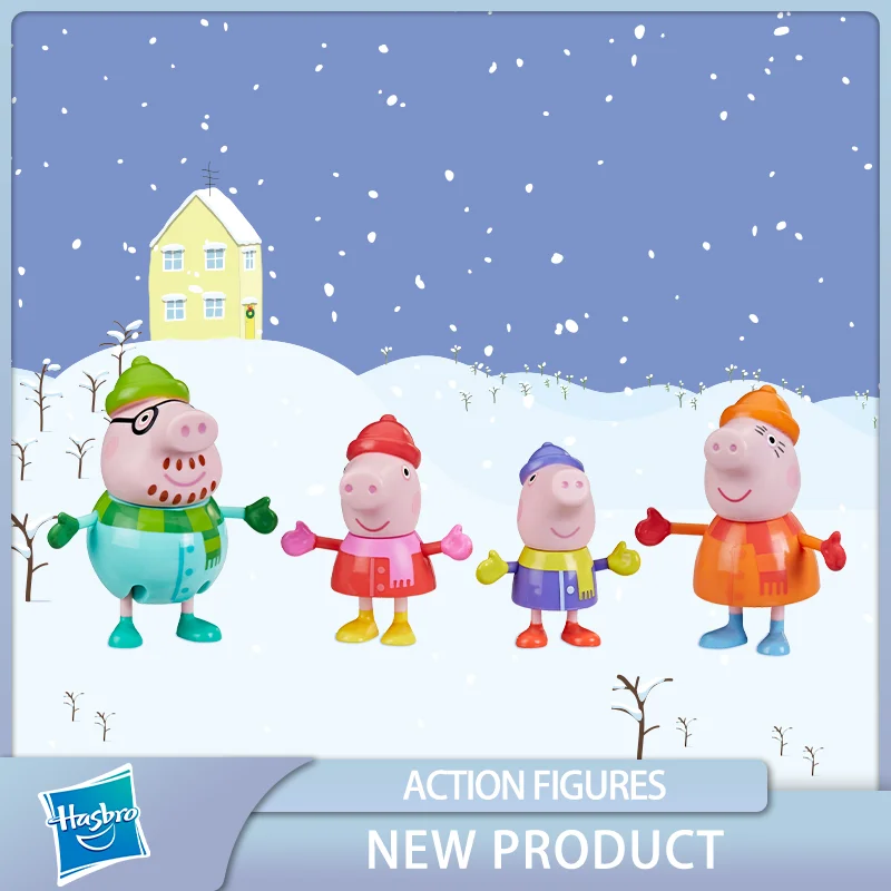 

ORIGINAL Hasbro Peppa Pig Doll A Family of Four Ski Suit Action Anime Figures Collectible Model Toys Children Birthday Gift