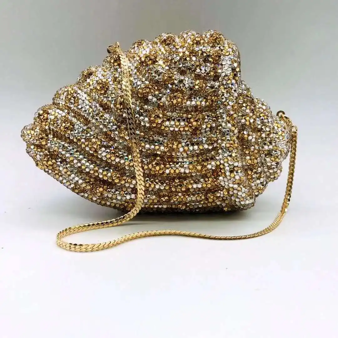 

2023 Lady Luxury Shape Crystal Clutches Bags Women Rhinestones Purse Metallic Female Chains Evening Bag Handbags