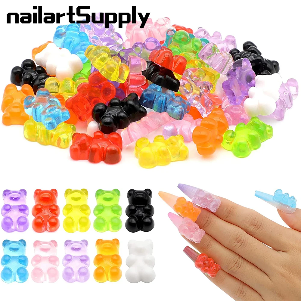 

20Pcs 3D Nail Gummy Bear Charms,Resin Flatbacks Candy Bear Charms Slime Nails DIY Decoration Kawaii Cartoon Manicure Acessories