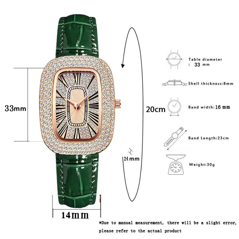 Wokai High Quality Classic Retro Women's Belt Quartz Square Green Quartz Watch Student Women's Wear Clock Luxury Style