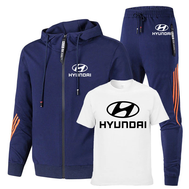 

High quality Cotton Spring Autumn Casual Hyundai Car Logo Printing Zip Jacket Men's jacket + sweater + pants three-piece suit