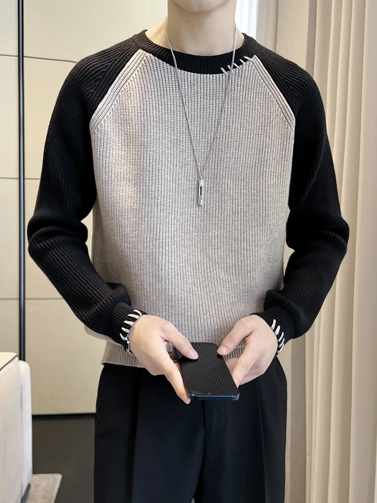 Высококачественный мужской свитер осень-зима 2024 новый контрастный цвет модный