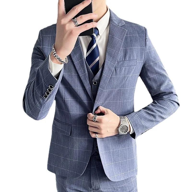 

Boutique S-5XL (suit + Vest + Trousers) Men's Fashion Business Professional Gentleman British Leisure Three-piece Wedding Suit