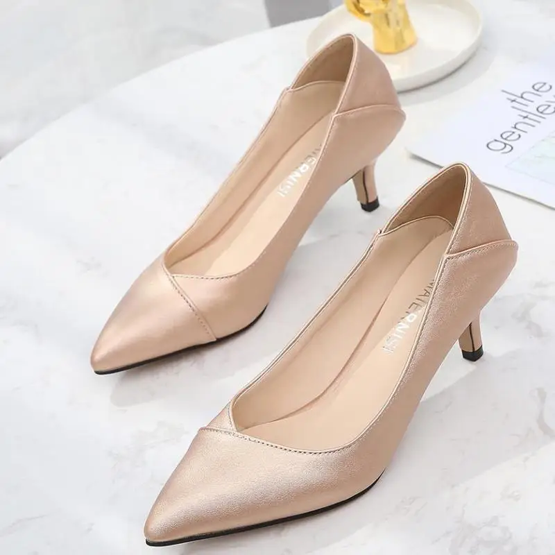 

Туфли женские на тонком каблуке 5 см, Элегантная классическая модная лаконичная обувь без застежек, заостренный носок, комбинированная обув...