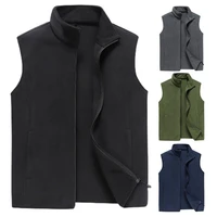 men vest solid color sleeveless stand collar fleece autumn waistcoat for daily wear