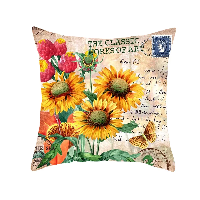 

Sunflower Hand Painted Cushion Cover Oil Painting Creative Sunflower Throw Pillow Case For Sofa Pillowcase Car Cushion Cover