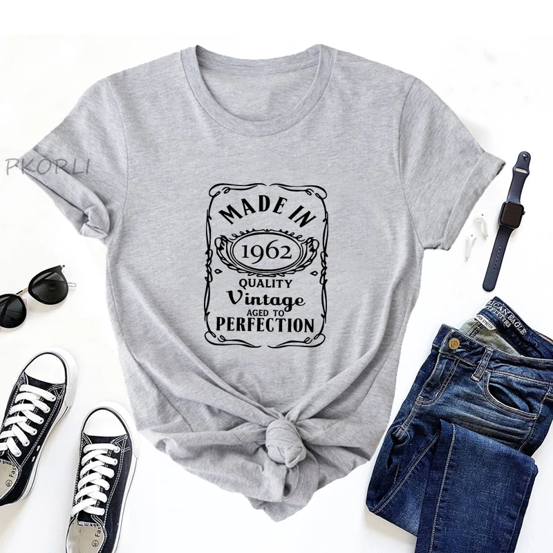 

Made In 1962 Aged To Perfection Vintage T Shirt Women Print Cotton Short Sleeve 60th Birthday T Shirts Streetwear Woman Clothes