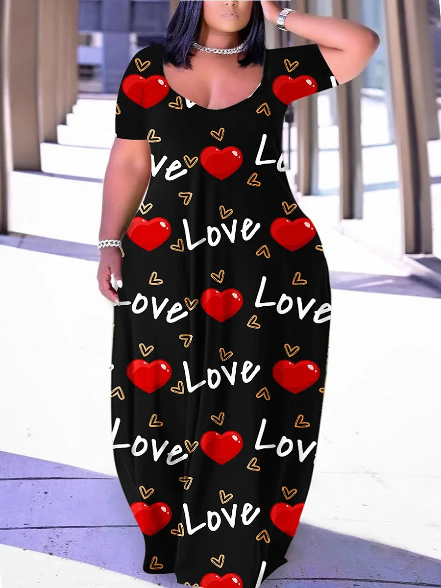 LW Plus Size Letter Print Loose Dress Women short sleeve Summer Loose Casual Beach Long Dress Ladies Maxi Dresses Party Vestidos