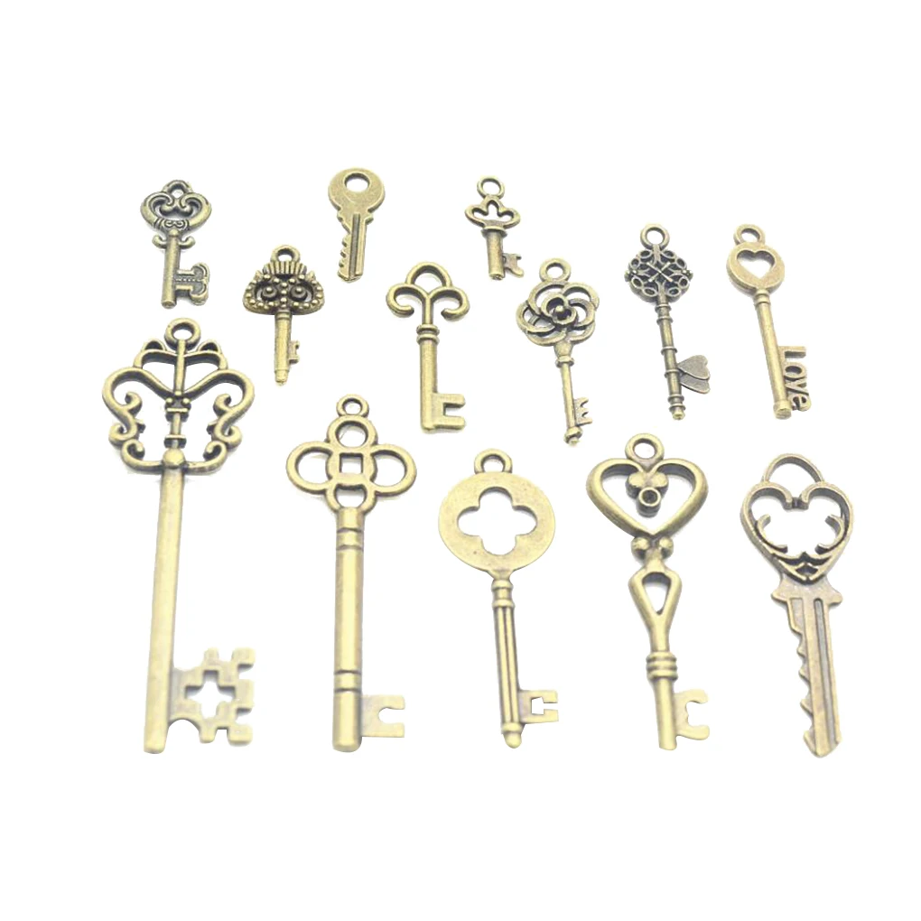 

13pcs Antique Bronze Key Pendant Alloy Keychain Fashion Hanging Jewelry DIY Decoration