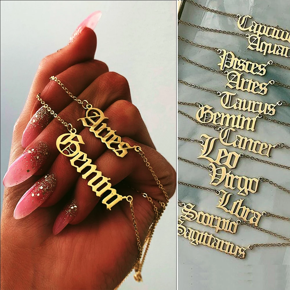 

Bipin 12 Letters Zodiac Stainless Steel Necklace Fashion Gold Consteling Chain Jewelry Women Gifts
