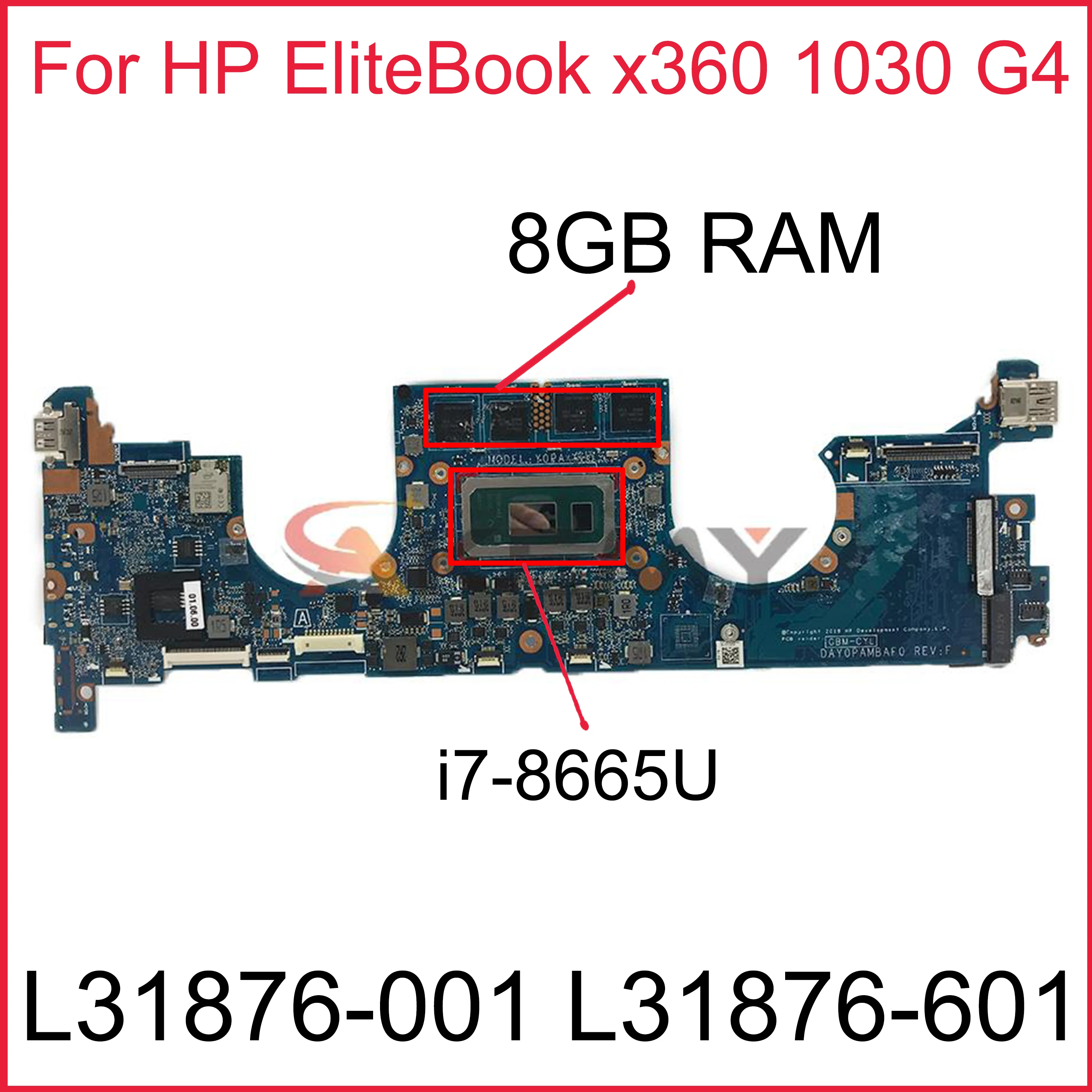 

For HP EliteBook x360 1030 G4 Laptop NoteBook PC Motherboard DAY0PAMBAF0 Y0PA With SRF9W i7-8665U 8GB RAM Fully Tested OK