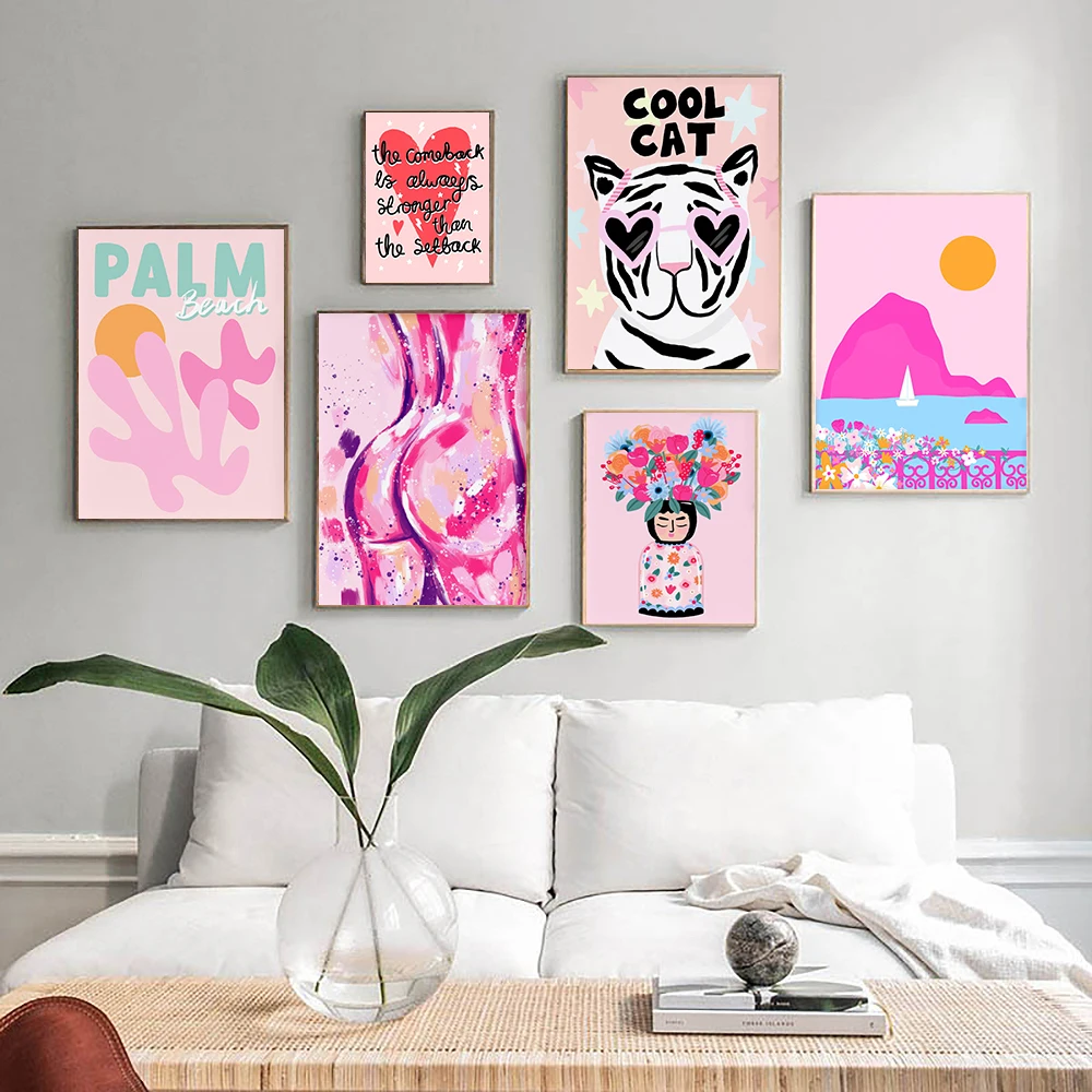 Abstract Colourful Nude Butt Poster Canvas Painting Bum Female Body Home Wall Art Cool Cat Room Decor Flower Pink Island Picture