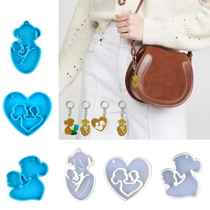 

N1HE Super Glossy Resin Mother and Baby Keychain Pendant Mold Epoxy Craft Silicone Moulds Polymer Clay Diy Jewelry Making