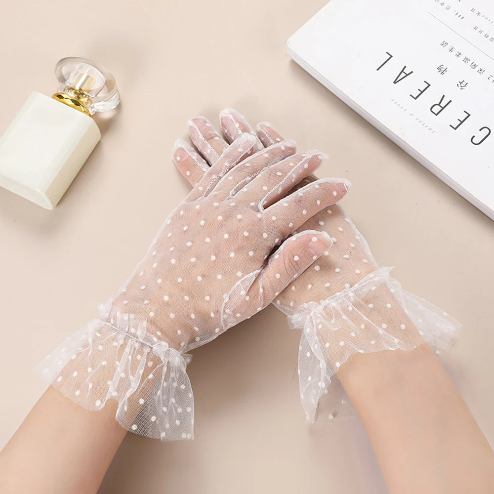 Черные белые кружевные женские перчатки в горошек летние сетчатые сексуальные