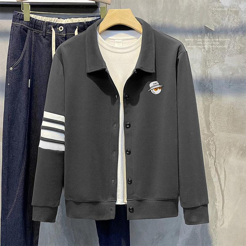 Golf Coat Men Contrast Stripe Four Bar Sleeves Coat Fashion Slim Fit Collar Casual Korean Edition Golf Jacket Men's Clothing