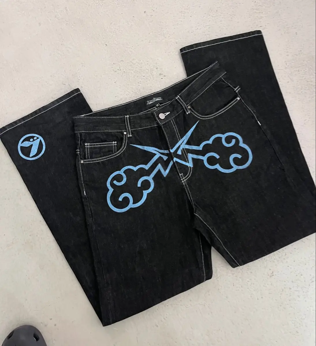 

Джинсы y2k мужские с принтом, высококлассные модные брюки в стиле ретро, уличные прямые штаны в стиле хип-хоп, универсальные свободные брюки в стиле Харадзюку, 2023