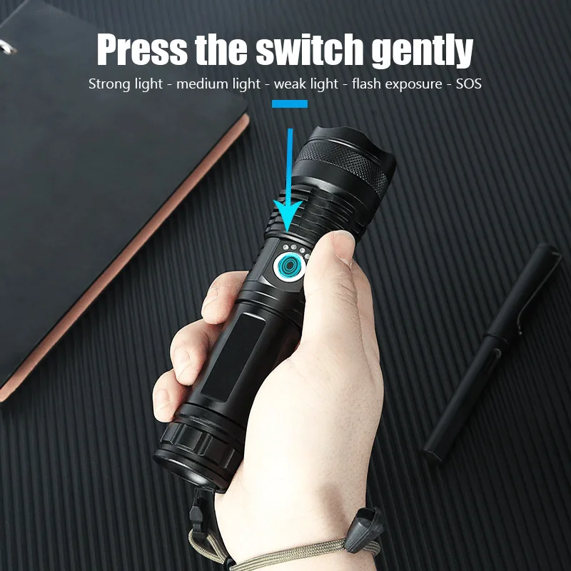 

Super XHP50 Most Powerful Led Flashlight XHP50 High Power Torch Light Rechargeable Tactical Flashlight 18650 Usb Camping Lamp