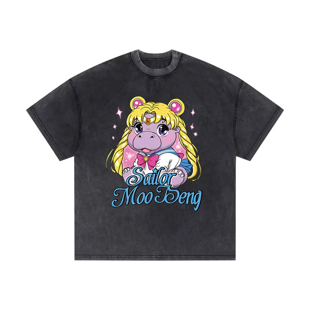 Винтажная промытая футболка Сейлор МОО дэнг с забавным мемом Детская в стиле