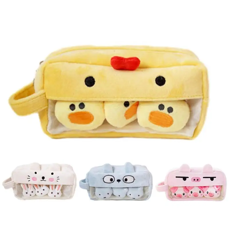 Pouch Stationery Organizer Bag Plush Pen Holder Box School Stationery Supplies Holds Compasses Markers Pencils
