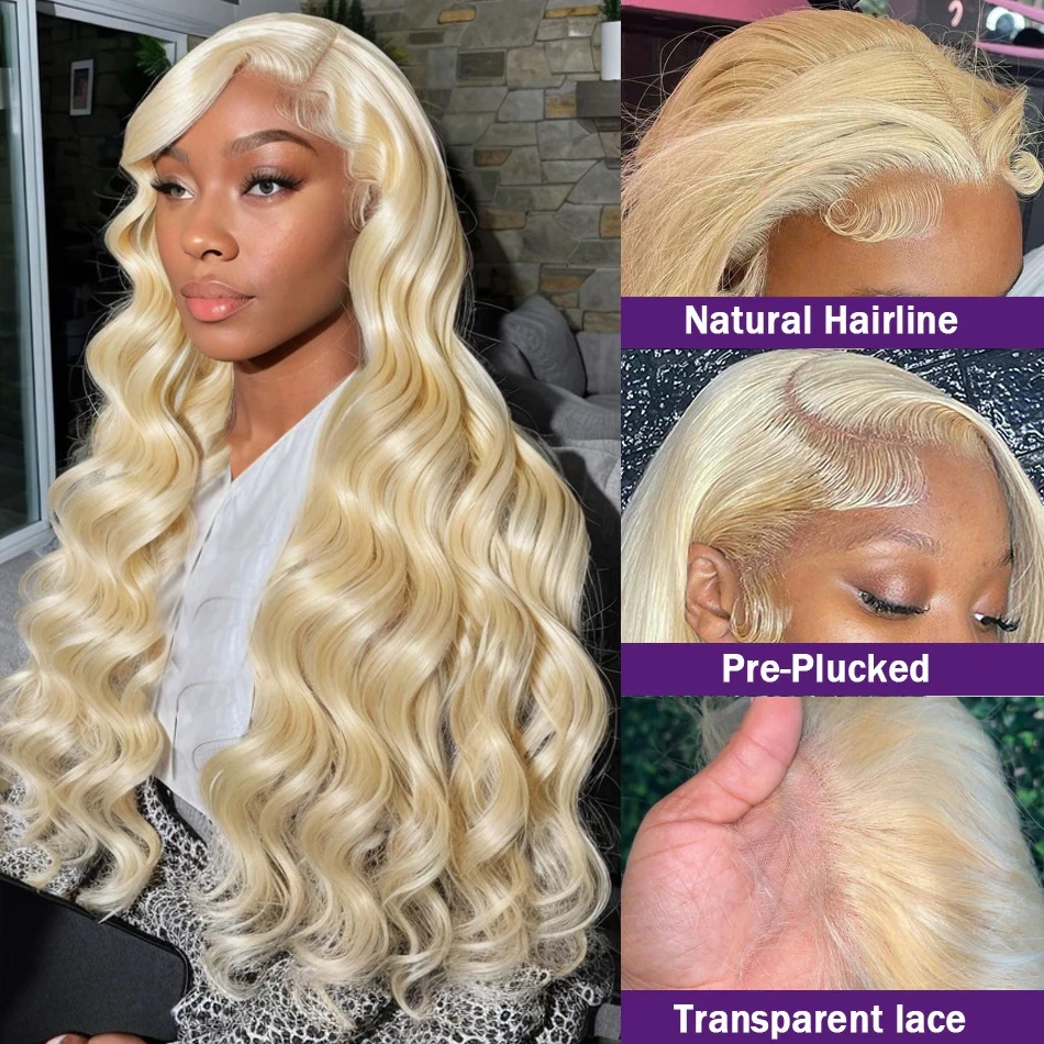 250% 613 Медовый блондин Объемная волна 360 Full HD Прозрачный парик из натуральных волос