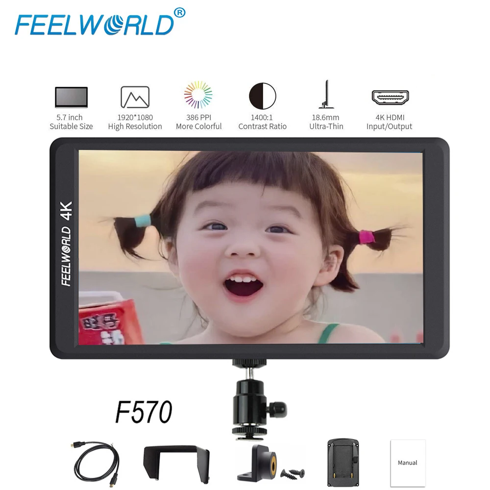 

FEELWORLD F570 Aluminum Housing 5.7 Inch Camera 4K HDMI IPS LCD Full HD 1920x1080 DSLR Field External Monitor